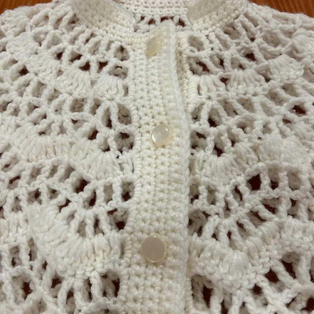 Hand Crochet Vintage Poncho with Fringe - Picture 2 of 9